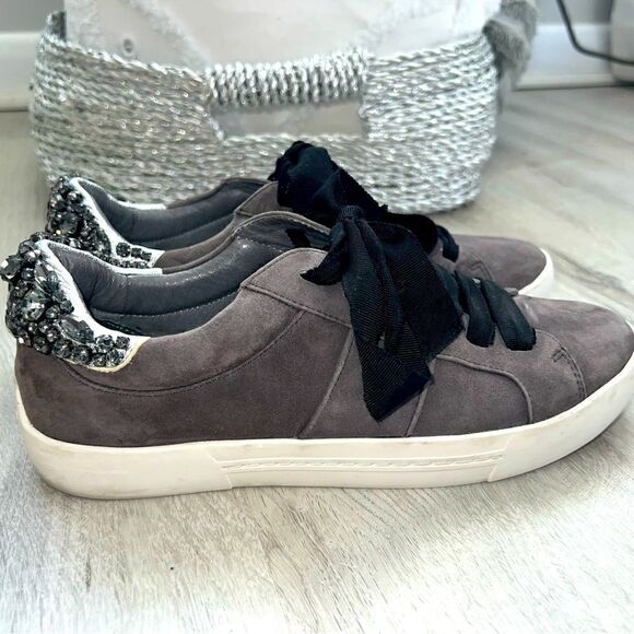 JOIE DARENA  Suede Grey Crystal Sneakers SZ 37.5 - Picture 3 of 9